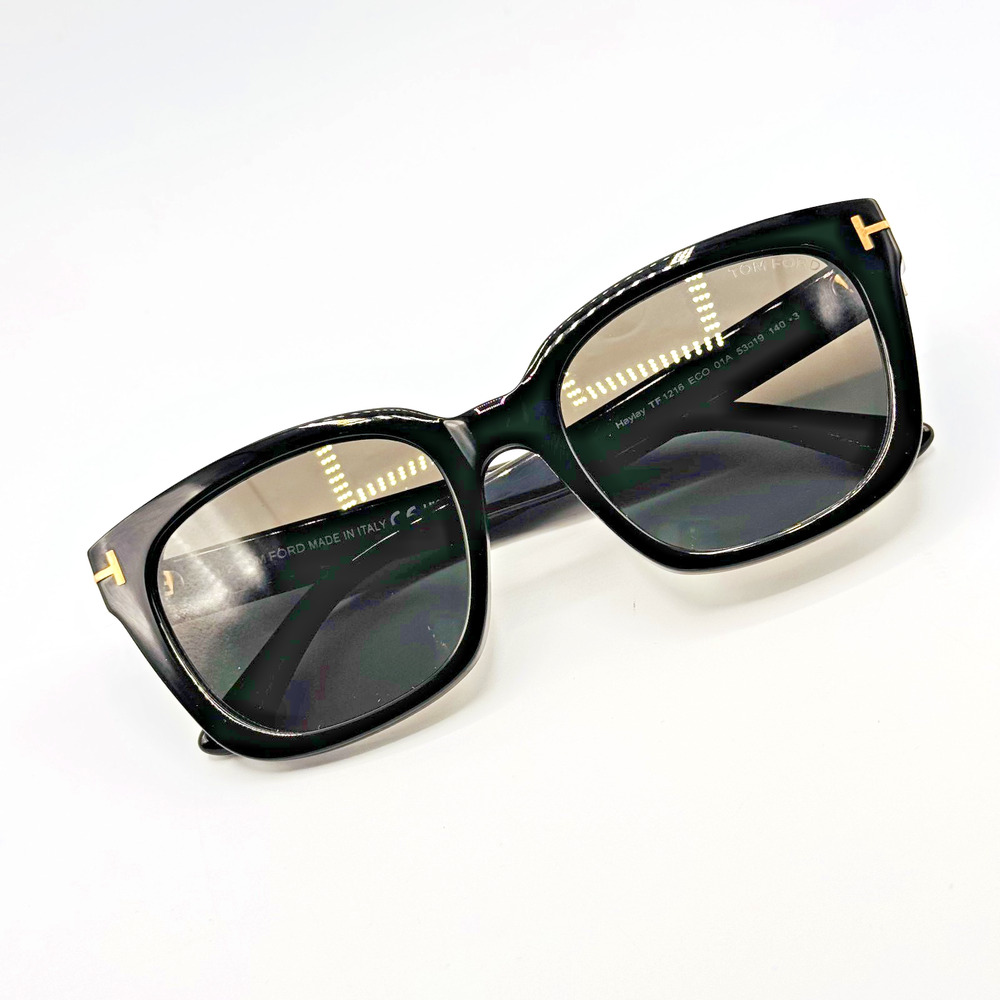 Tom Ford Sunglasses HAYLAY TF1216 01A Shiny Black Square Frame Smoke Lens 53mm